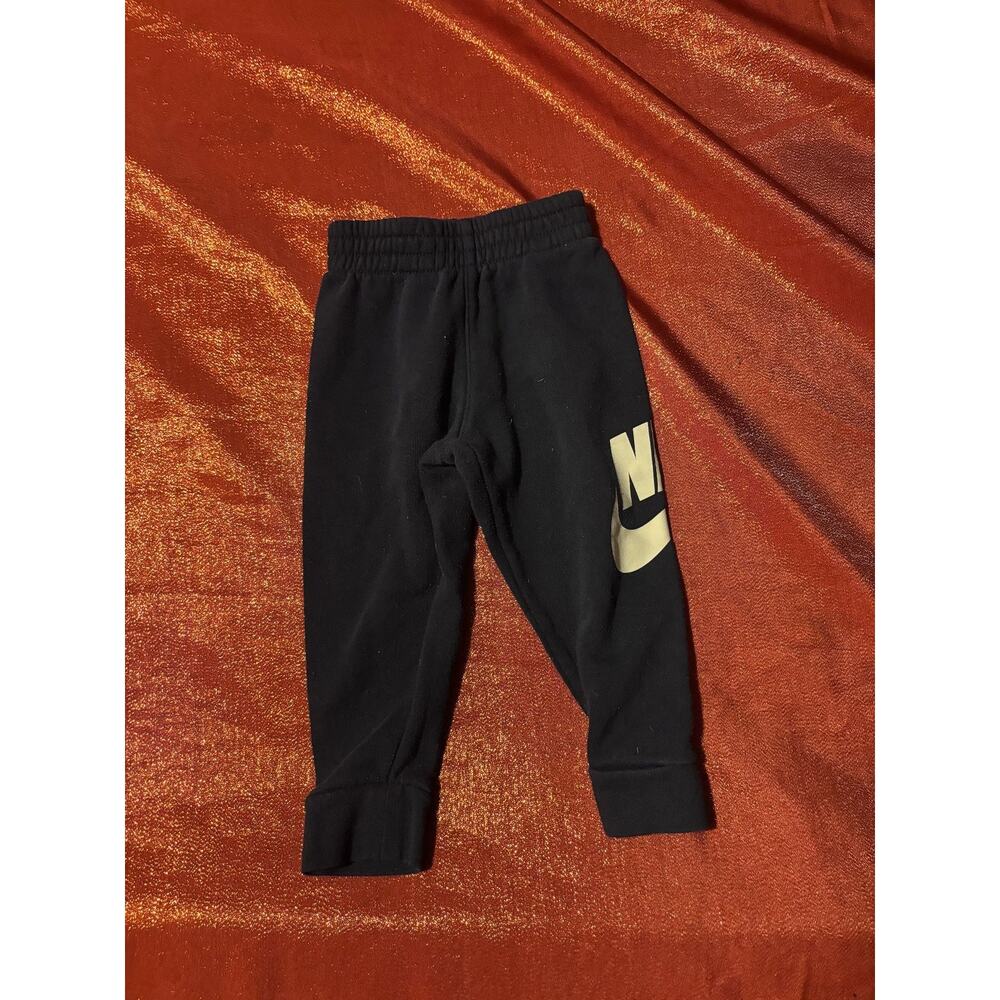 Nike Pants Toddler 2T Black Sweatpants Joggers Gold Swoosh Elastic Waist Cuffed